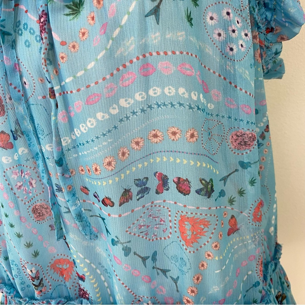 Zadig & Voltaire Tutti Print Psyche  Ruffle Sheer Top SZ XS Blue Novelty Print - Picture 6 of 16